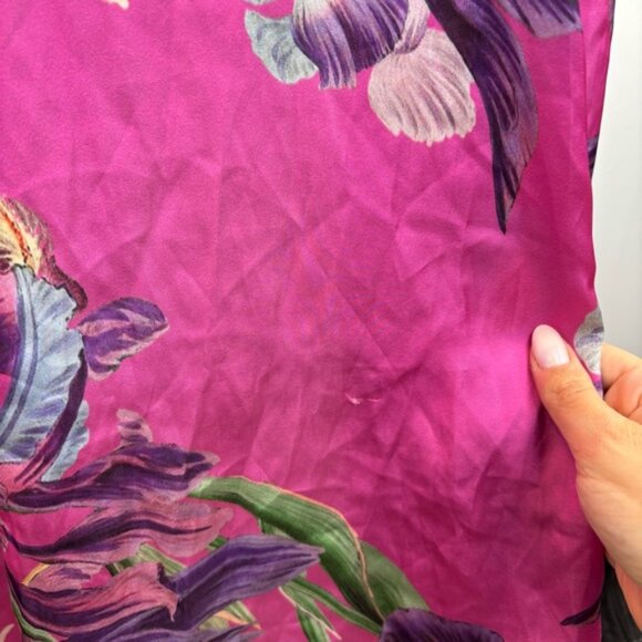 PatBo Grace Satin Floral Puff-Sleeve Midi Dress Pink Womens Size 6 Button Front - Picture 10 of 13